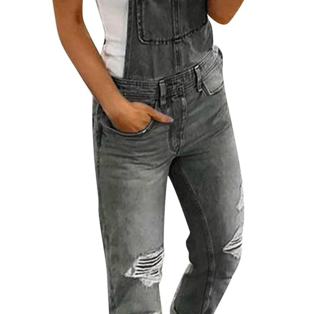 Gray Distressed Denim Overalls NWOT